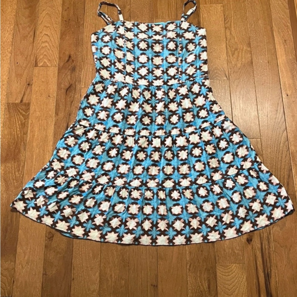 Loft Geometric Floral Blue & White Sundress with Spaghetti Straps